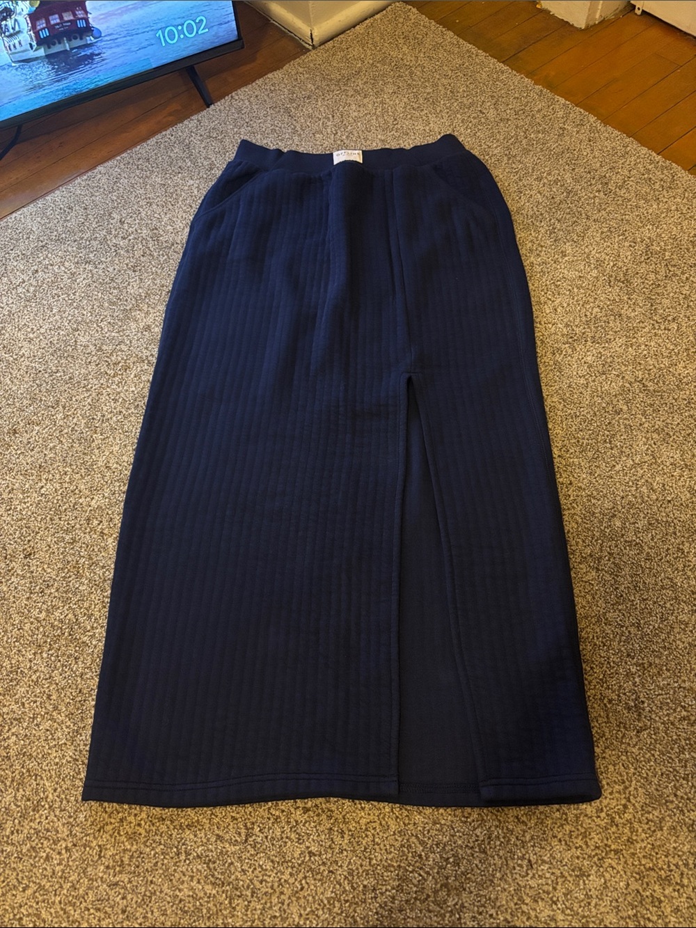 aerie Navy Ribbed Maxi Skirt with Front Slit